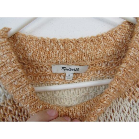 Madewell Medium Baez Pullover Sweater Striped Orange Cream Open Knit Wool Alpaca - Picture 3 of 9
